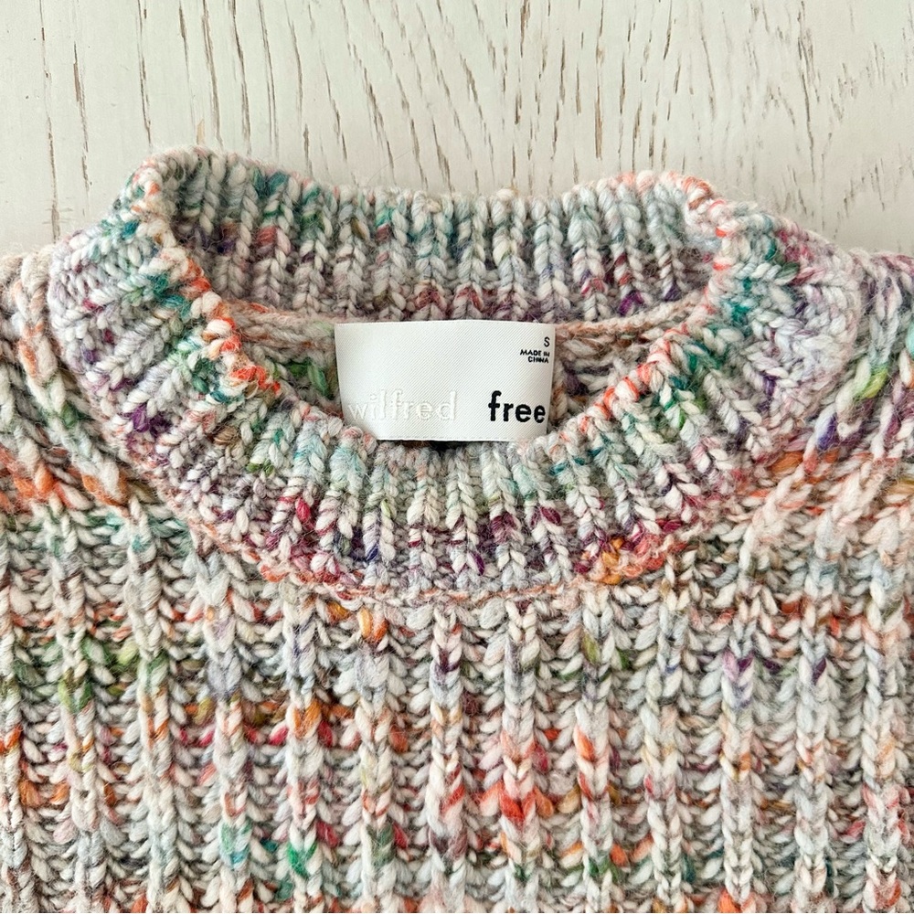 ARITZIA | WILFRED FREE RETROGRADE MULTI COLOR RAINBOW YARN GRANDPA KNIT SWEATER - Picture 7 of 14